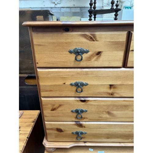93 - A pine chest of two short over three long drawers
