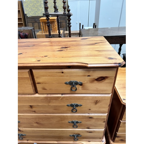 93 - A pine chest of two short over three long drawers