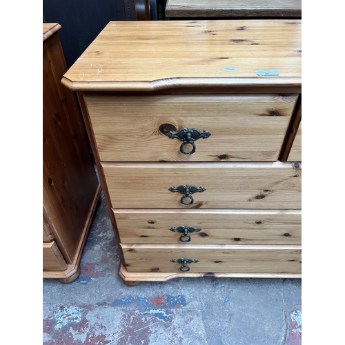 94 - A pine chest of two short over three long drawers