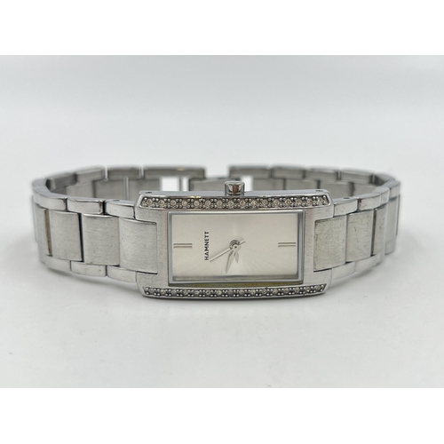 2356 - A Hamnett quartz 18mm lady's tank wristwatch with encrusted CZ stones to bezel - ref. HM0018