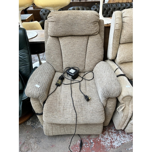 110 - A La-Z-Boy fabric upholstered electric reclining armchair with remote and power supply