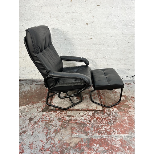 184 - A Danish Unico black leather swivel armchair and footstool