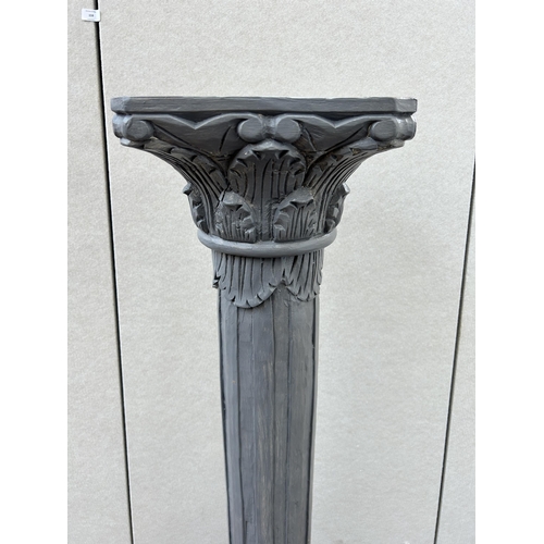 196 - A grey painted corinthian column jardinière stand - approx. 117cm high