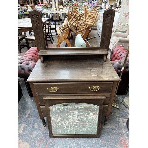 219 - An Edwardian satinwood dressing chest with three drawers and upper bevelled edge mirror