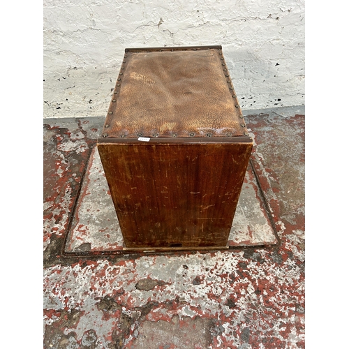 241 - An Art Deco beech and brown leather dressing table stool