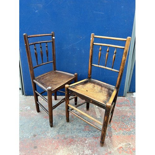 116 - Two early 19th century ash and elm spindle back occasional chairs