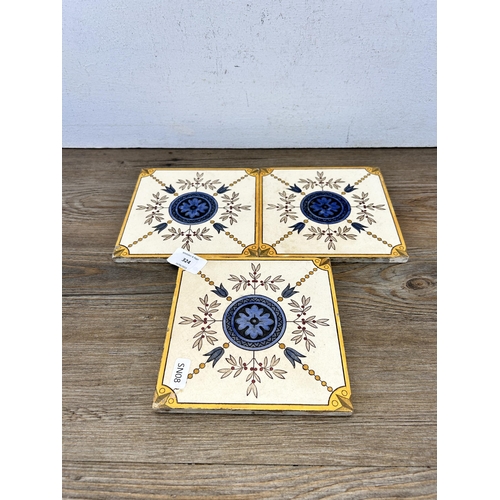 324 - Three Victorian Minton Hollins & Co. ceramic tiles - approx. 15cm square