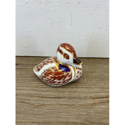 334 - A Royal Crown Derby Swimming Duckling paperweight with gold stopper - approx. 6cm high