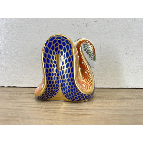 336 - A Royal Crown Derby snake paperweight with gold stopper - approx. 8.5cm high