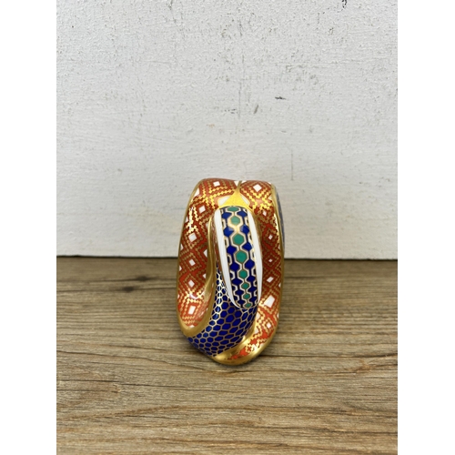 336 - A Royal Crown Derby snake paperweight with gold stopper - approx. 8.5cm high