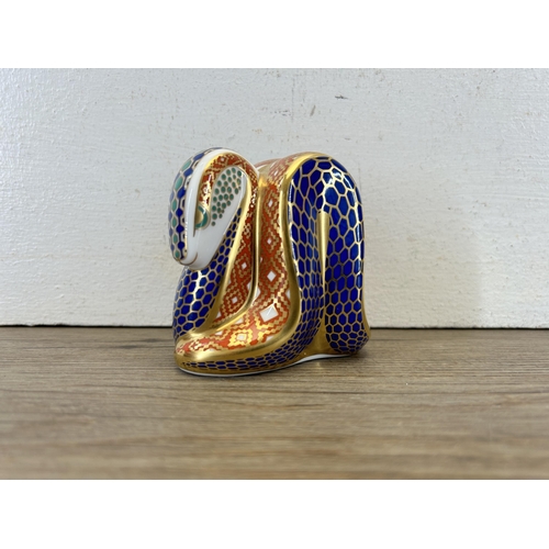 336 - A Royal Crown Derby snake paperweight with gold stopper - approx. 8.5cm high