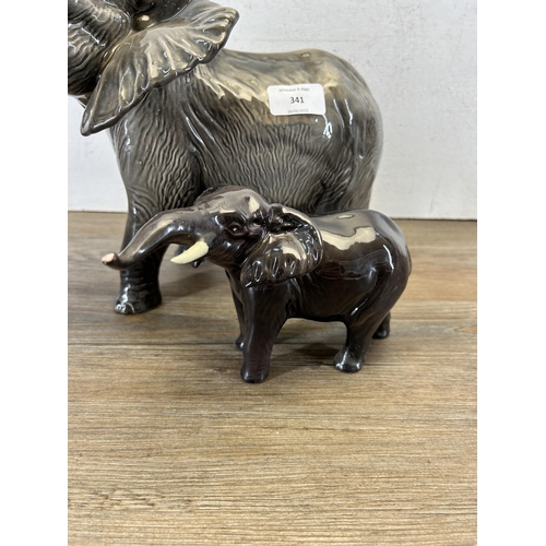 341 - Two Beswick elephant figurines - largest approx. 26cm high x 33cm long