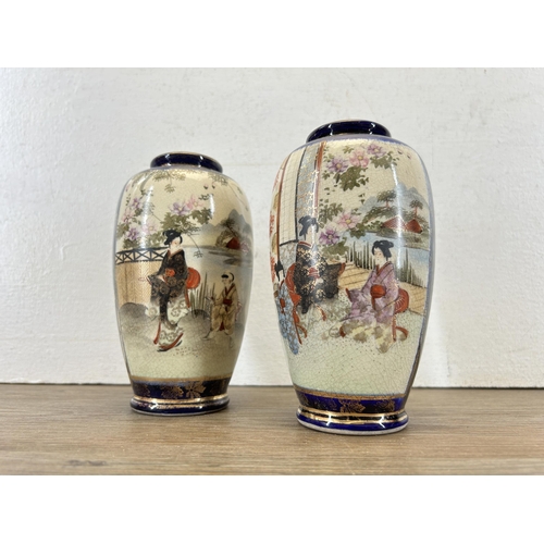 346 - A pair of Japanese Satsuma porcelain vases - approx. 16cm high