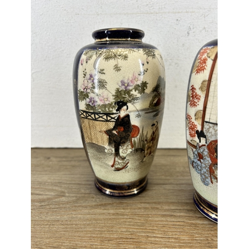 346 - A pair of Japanese Satsuma porcelain vases - approx. 16cm high