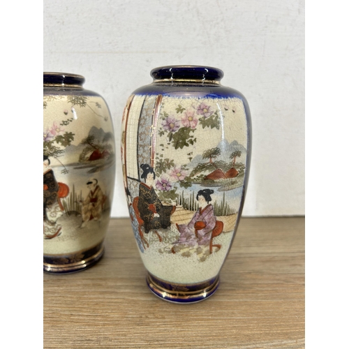 346 - A pair of Japanese Satsuma porcelain vases - approx. 16cm high