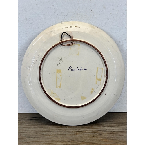 347 - A hand painted ceramic wall charger depicting cockerel signed to reverse - approx. 28cm diameter