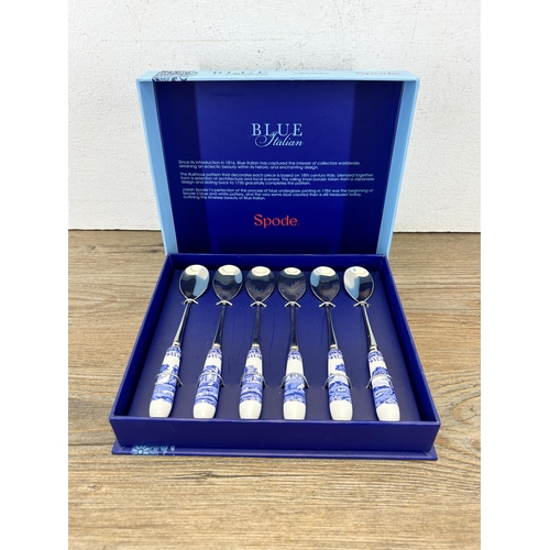 350 - A boxed set of six Spode Blue Italian tea spoons