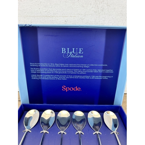 350 - A boxed set of six Spode Blue Italian tea spoons