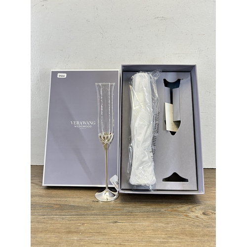 357 - A boxed pair of Vera Wang for Wedgwood Love Knots toasting flutes - approx. 27cm high