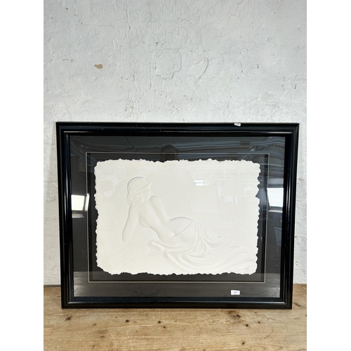 260 - A framed Roberta Peck pencil signed nude lady cast paper relief - approx. 80cm high x 101cm wide