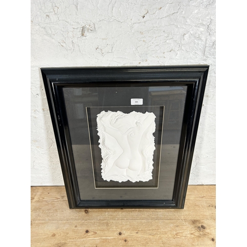 261 - A framed Roberta Peck pencil signed nude lady cast paper relief - approx. 61cm high x 50.5cm wide