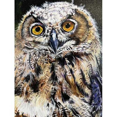 268 - A June Fox oil on canvas of an owl - approx. 50cm high x 20cm wide