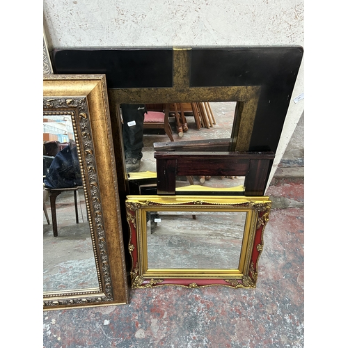 274 - Five wall mirrors to include 19th century style gilt and red lacquered framed etc.