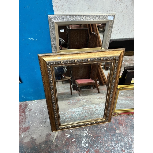 274 - Five wall mirrors to include 19th century style gilt and red lacquered framed etc.