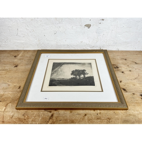 282 - A 19th century framed Amand Durand (1831-1905) etching after Rembrandt titled 'Three Trees' with cer... 