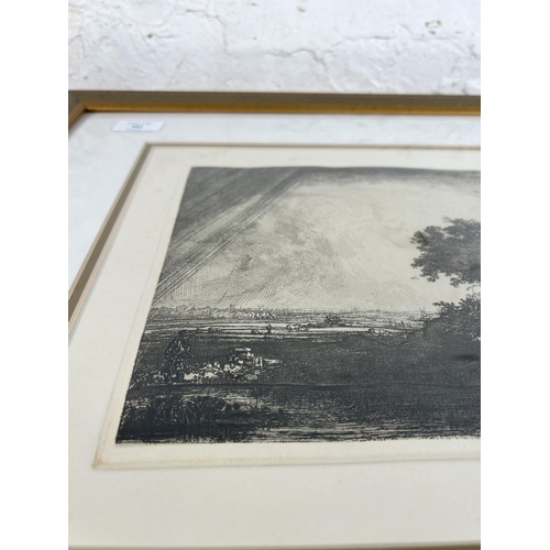 282 - A 19th century framed Amand Durand (1831-1905) etching after Rembrandt titled 'Three Trees' with cer... 