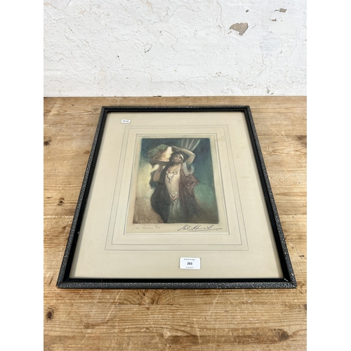 283 - A framed Hal Hurst original etching titled 'An Arabian Girl' - approx. 50cm high x 43cm wide