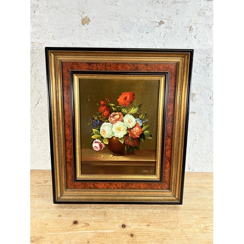 284 - A framed Gyula Kadas floral still life oil on board signed lower right - approx. 44cm high x 38cm wi... 