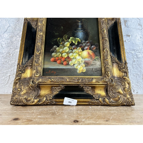 285 - A framed fruit still life oil on board, signed lower left - approx. 41cm high x 36cm wide