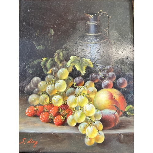 285 - A framed fruit still life oil on board, signed lower left - approx. 41cm high x 36cm wide