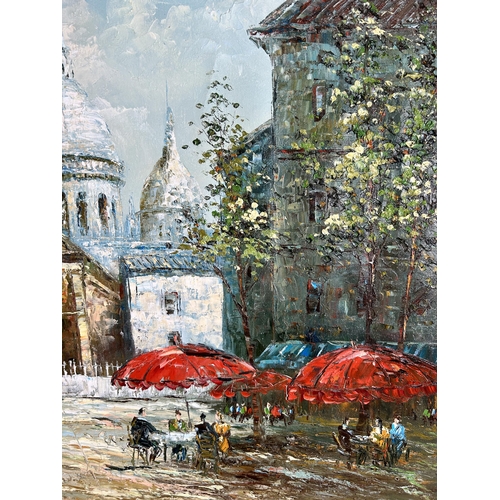 290 - A gilt framed Parisian scene oil on canvas - approx. 74cm high x 103cm wide