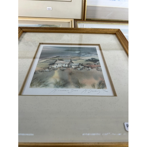 291 - Five framed pictures, four pencil singed limited edition prints and one G. H. Nuttall watercolour ti... 