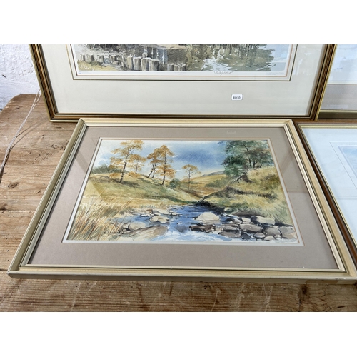 291 - Five framed pictures, four pencil singed limited edition prints and one G. H. Nuttall watercolour ti... 