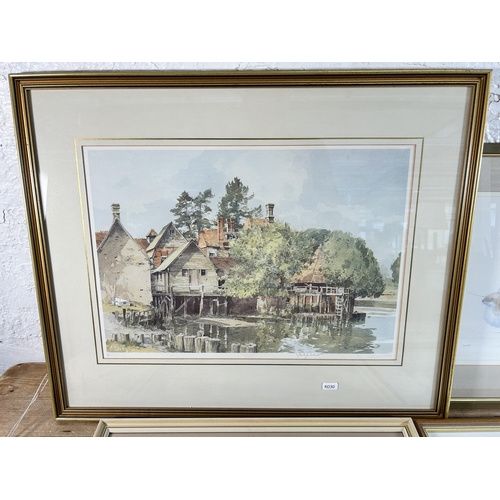 291 - Five framed pictures, four pencil singed limited edition prints and one G. H. Nuttall watercolour ti... 