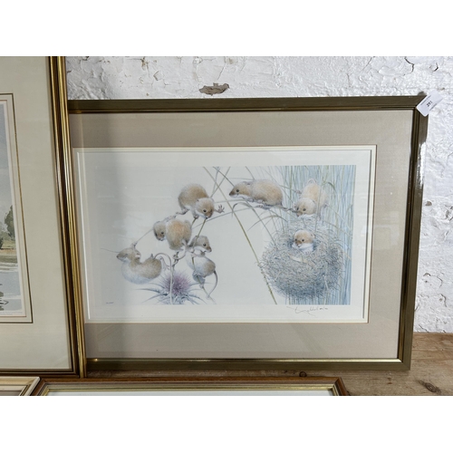 291 - Five framed pictures, four pencil singed limited edition prints and one G. H. Nuttall watercolour ti... 