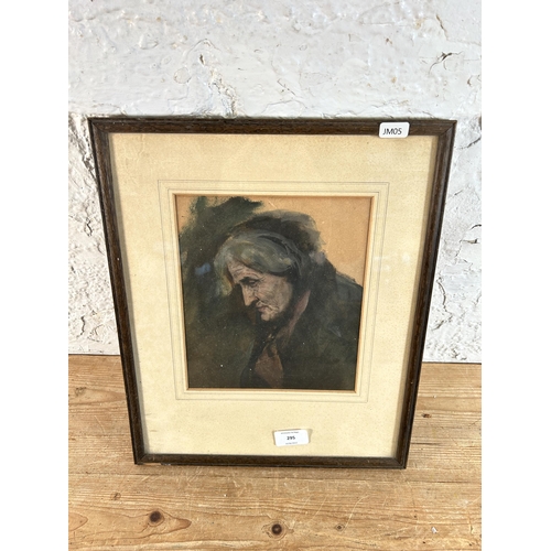 295 - An early 20th century oak framed portrait watercolour - approx. 38cm high x 32cm wide