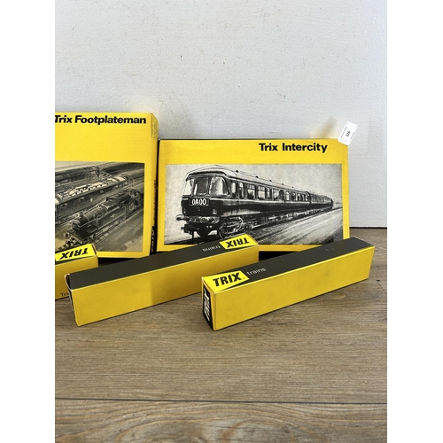 526 - Six boxed Trix Trains model locomotives and sets to include footplateman construction kit, Intercity... 