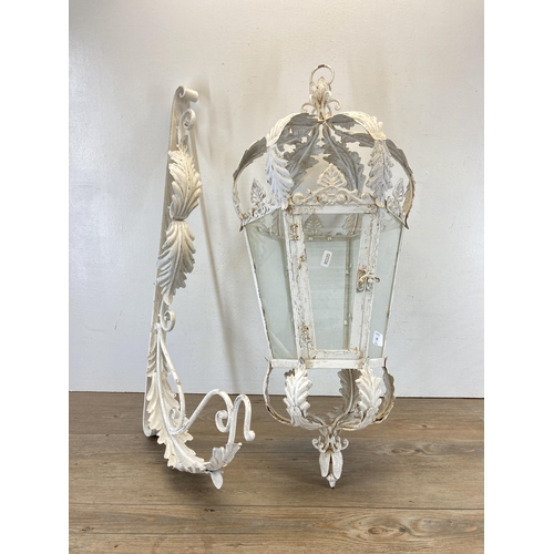 609 - A Victorian style white painted cast metal hanging lantern - approx. 75cm high