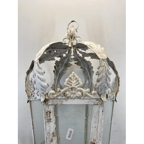 609 - A Victorian style white painted cast metal hanging lantern - approx. 75cm high