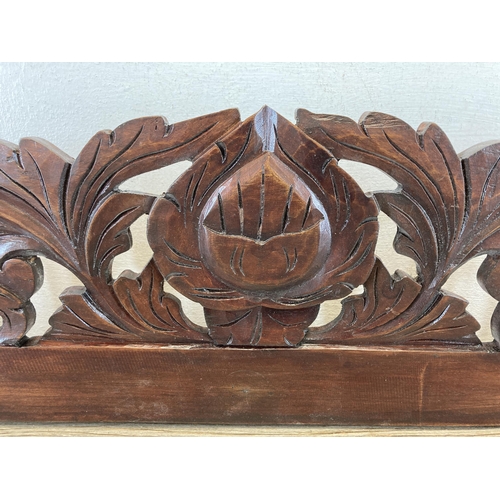 611 - An Edwardian carved mahogany and oak wall panel - approx. 22cm high x 114cm long