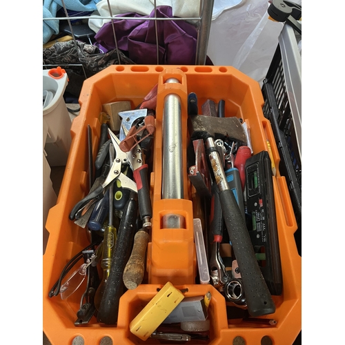 952 - A large collection of tools to include Silverline 240v saw, Mac Allister 240v strimmer, drill bits e... 