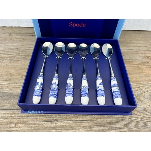 350 - A boxed set of six Spode Blue Italian tea spoons