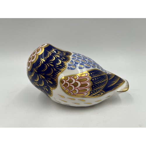 303 - A Royal Crown Derby Owl paperweight with gold stopper - approx. 12.5cm long