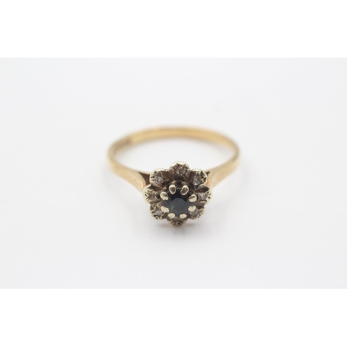 2002 - A 9ct gold diamond and sapphire floral cluster ring - approx. gross weight 3g