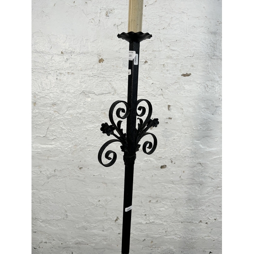 166 - A Victorian style wrought iron standard lamp - approx. 175cm high