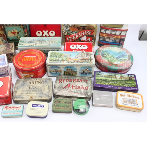 468 - Thirty vintage advertising tins to include OXO, Yorkshire Tea, The Greys etc.